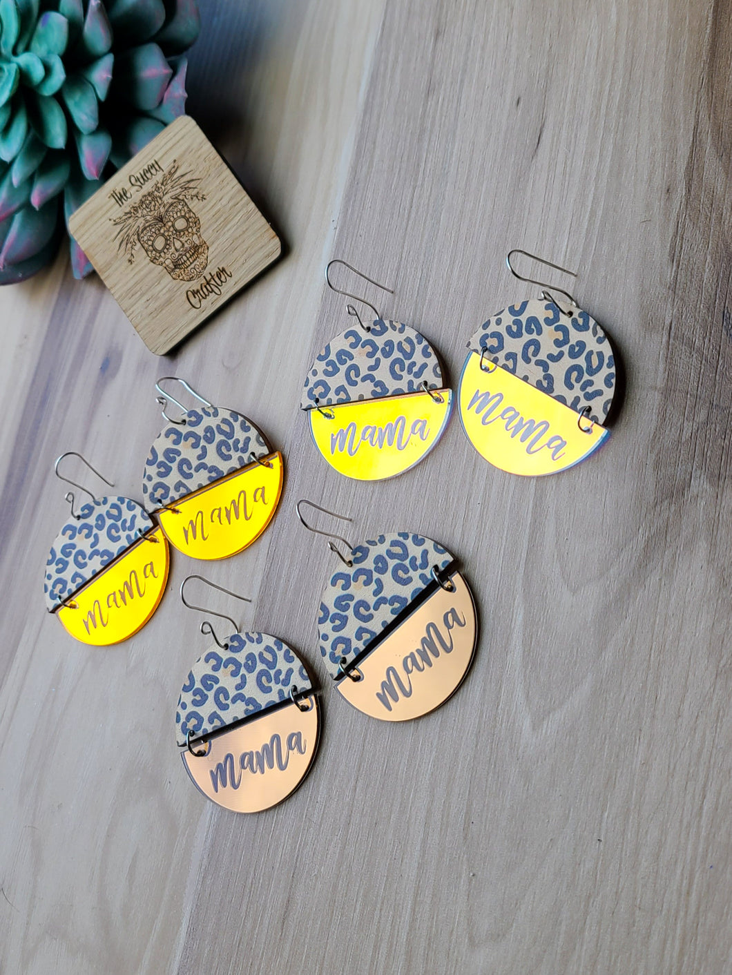 Acrylic/wood mama earrings