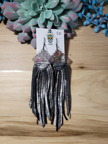 Black and silver fringe with skull Acrylic