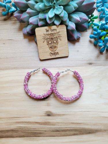 Pink and silver rhinestone hoops