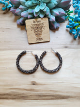 Load image into Gallery viewer, Charcoal rhinestone hoops