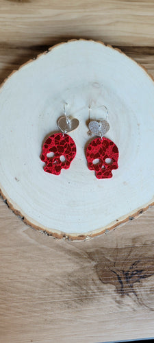 Silver and red heart skulls