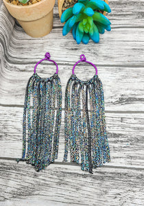 Black holo sparkle fringe on purple hoop