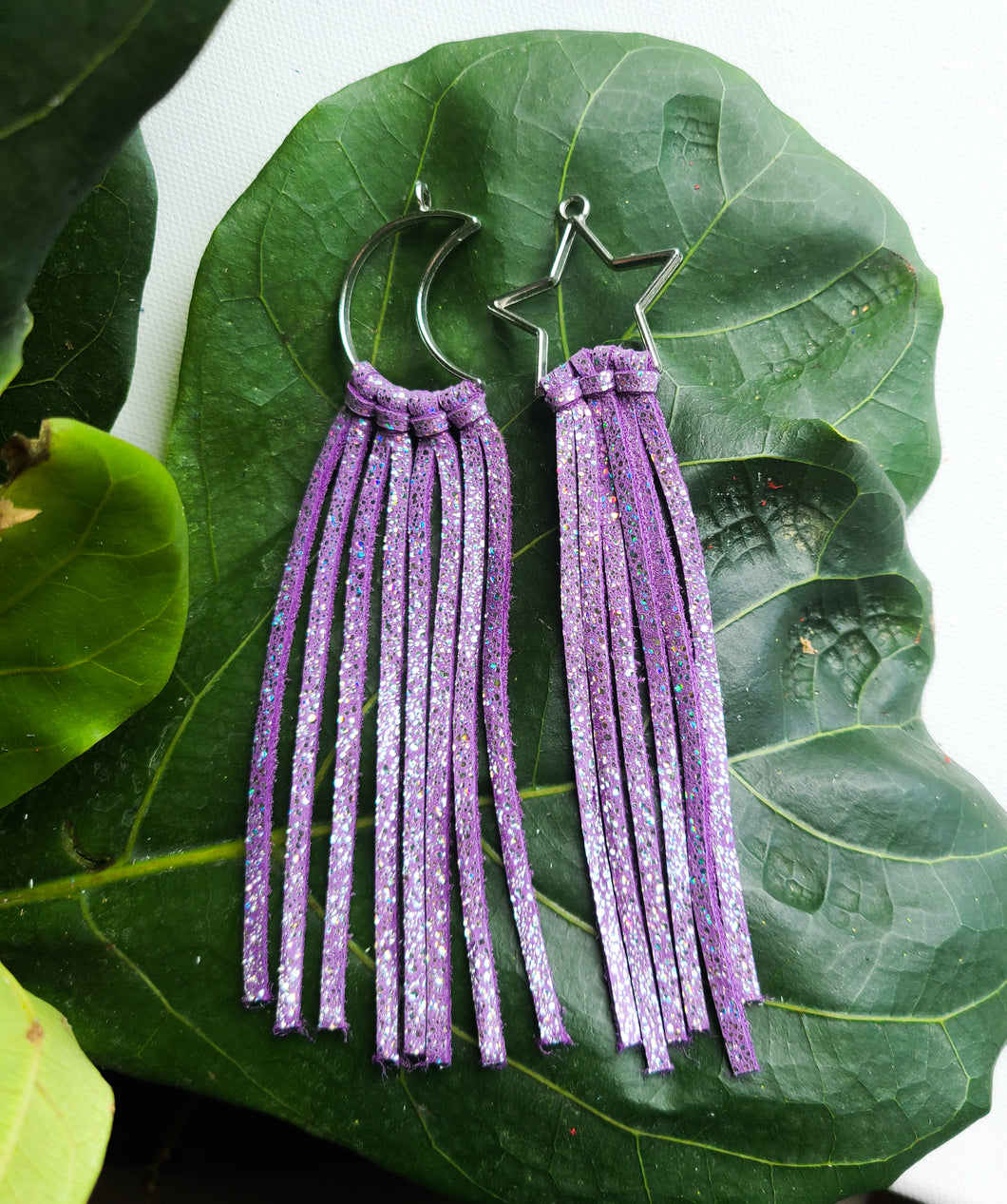 Purple sparkle moon and star fringe