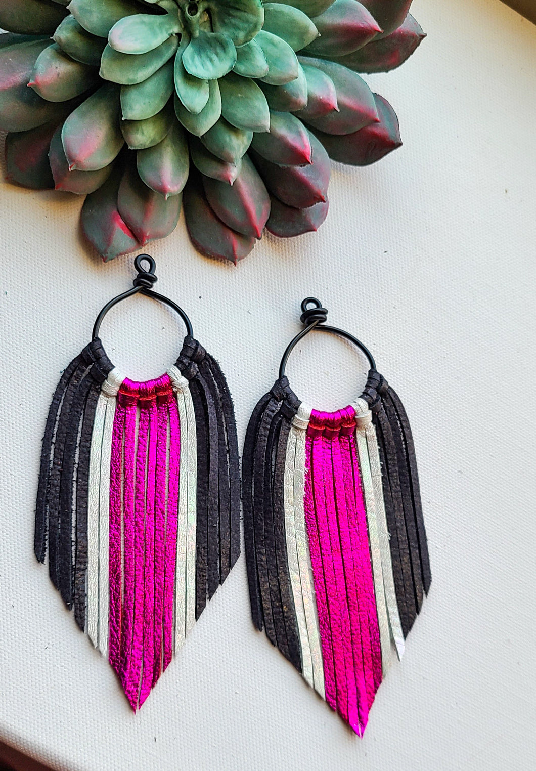 Hot pink white and black fringe