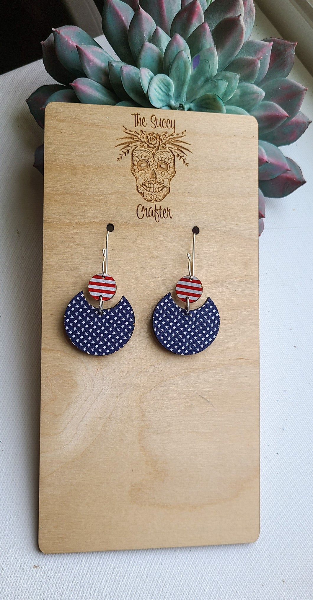 Patriotic printed wood earrings