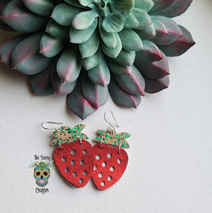 Strawberry leather earrings