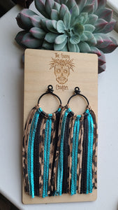 Leopard, turquoise and black fringe (real leather)