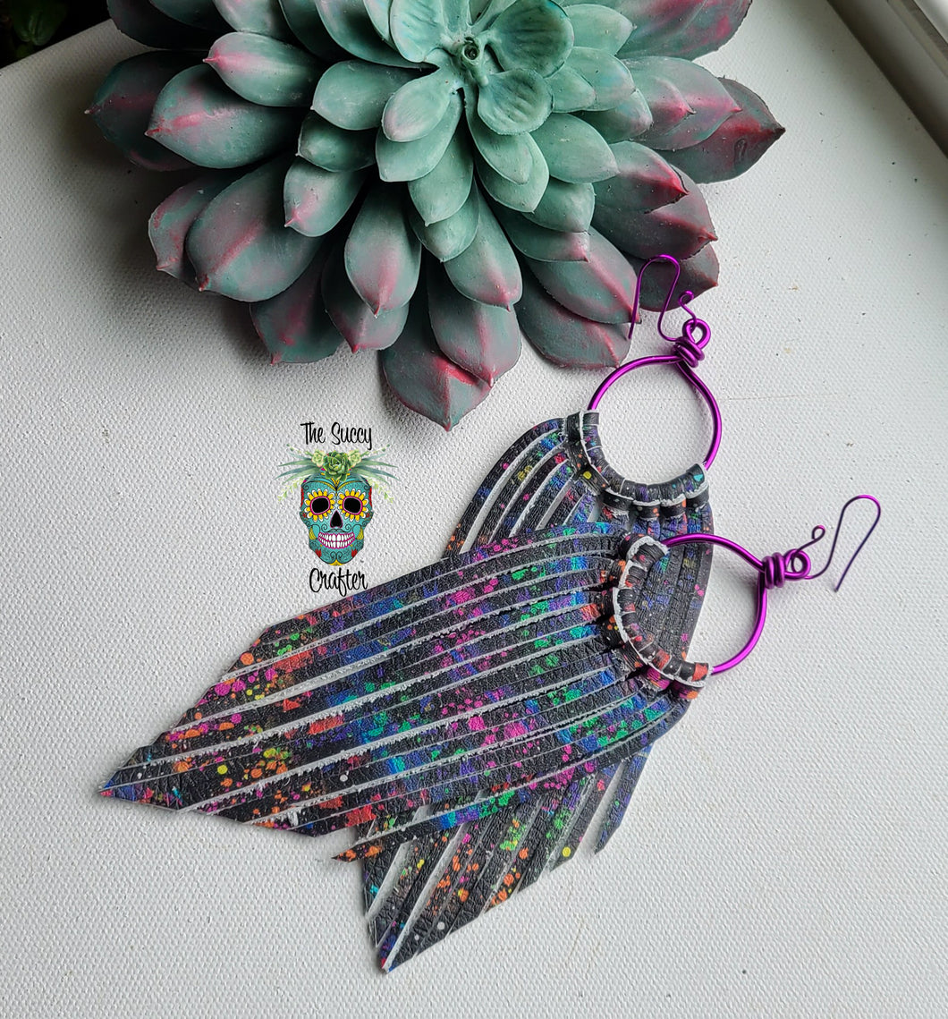 Neon paint splatter fringe (real leather)