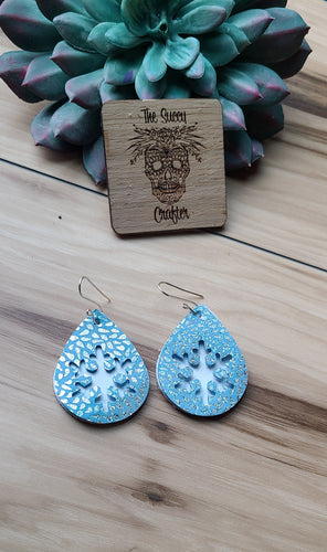 Blue and white leather snowflake teardrops