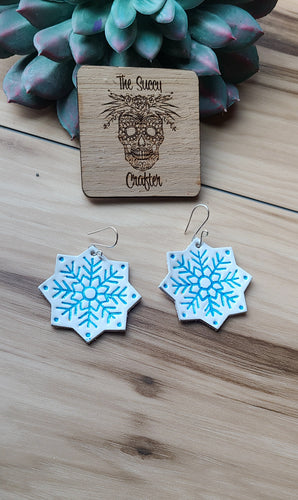 Blue and white leather hand painted snowflakes