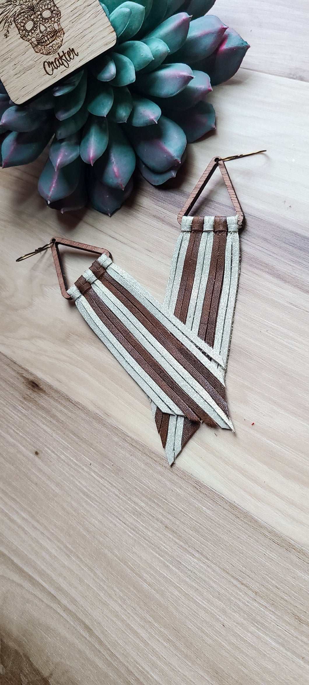 Cream and gold shimmer with brown triangle fringe (real leather)