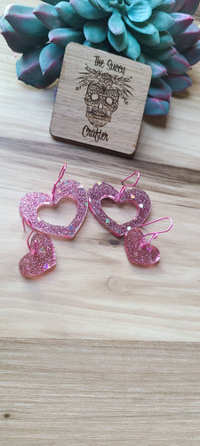 Pink acrylic sparkle hearts