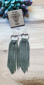 Olive/army green woven fringe on hearts